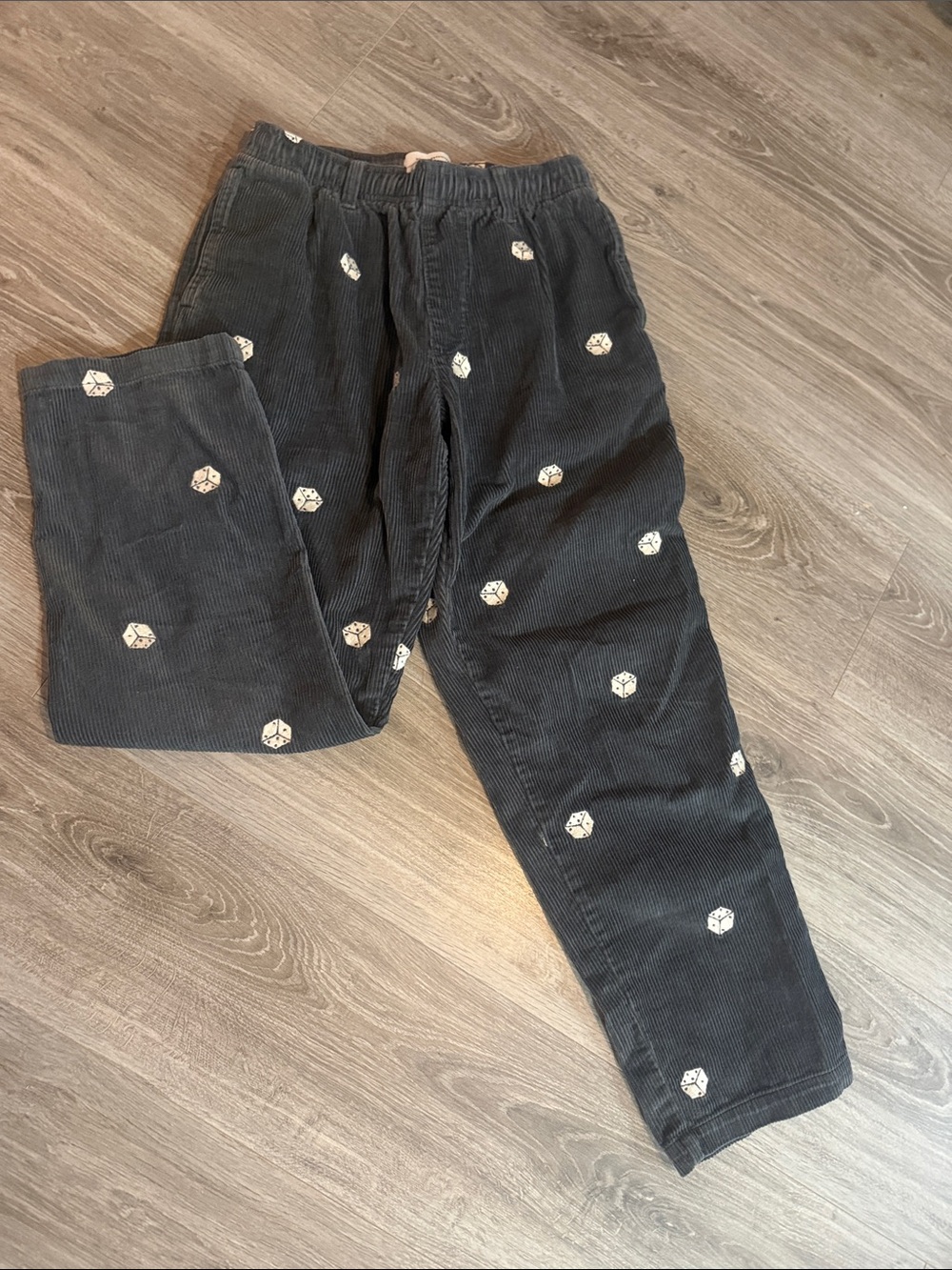Unisex Black Corduroy Pants with White Embroidered Dots